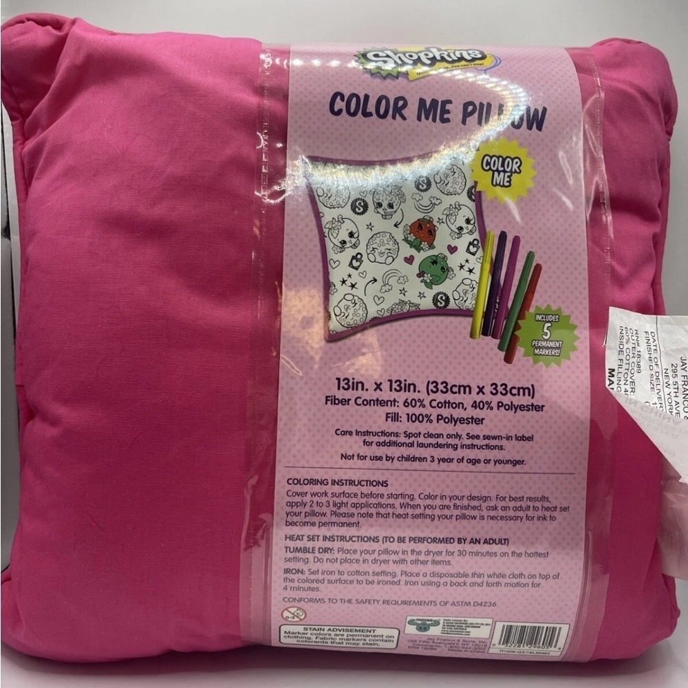 Shopkins Color Me Pillow with Markers - NEW Camp Sleepover Summer Fun Gift Pink - Picture 2 of 4
